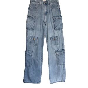 Simple Society 0/24 Y2K Blue Cargo Carpenter Jeans Baggy Skater Utility